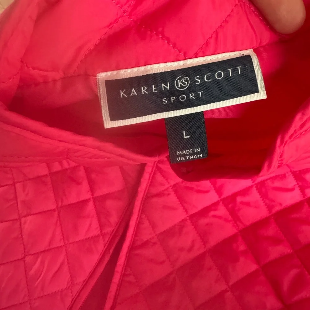 Karen Scott Sport Pink Quilted Puffer Vest Size Large L Athleisure Full Zip - Picture 14 of 15